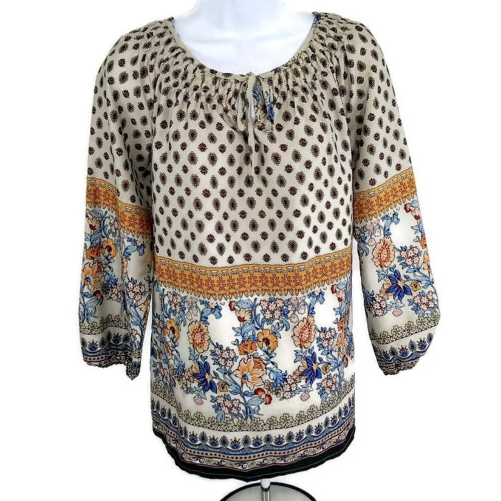Tantrum Floral Boho Women's Blouse 3/4 Sleeves Size Small